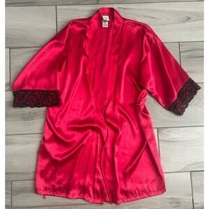 In Bloom by Jonquil Red Black Trim Chiffon Robe XS/S Valentines No Belt